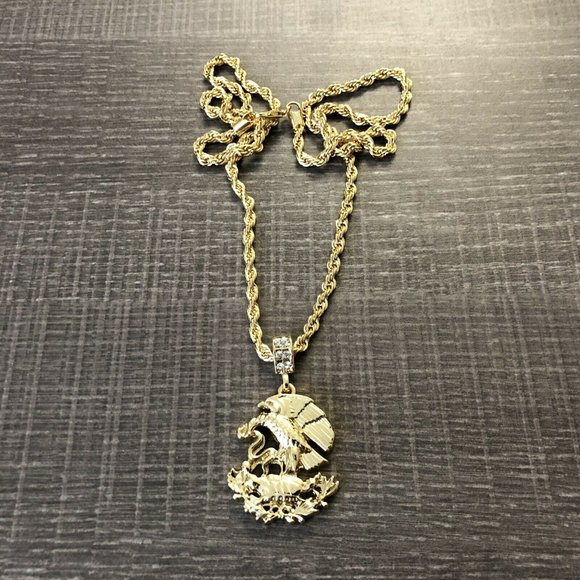 Custom 14k Gold Men’s Gold 24" Chain Eagle and Snake Pendant - Picture 3 of 3